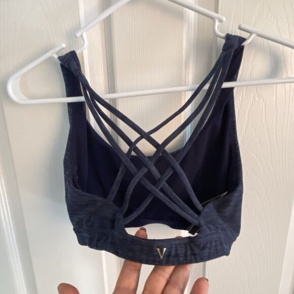 Victoria Secret Sports bra Size small Strappy Blue Heathered Minimal Support - Picture 2 of 5